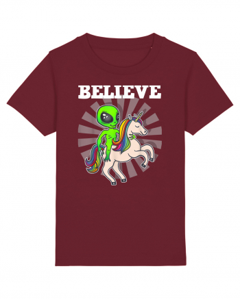 Believe Space Alien Riding Unicorn Funny Burgundy