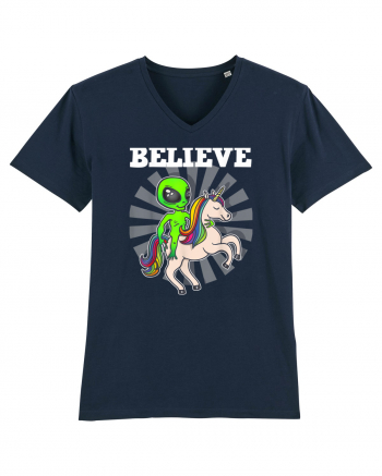 Believe Space Alien Riding Unicorn Funny French Navy