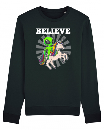 Believe Space Alien Riding Unicorn Funny Black