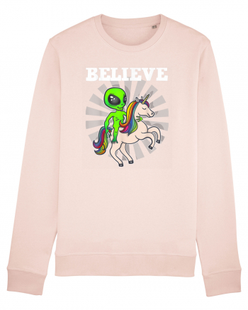 Believe Space Alien Riding Unicorn Funny Candy Pink