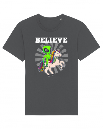 Believe Space Alien Riding Unicorn Funny Anthracite