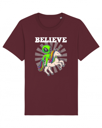 Believe Space Alien Riding Unicorn Funny Burgundy