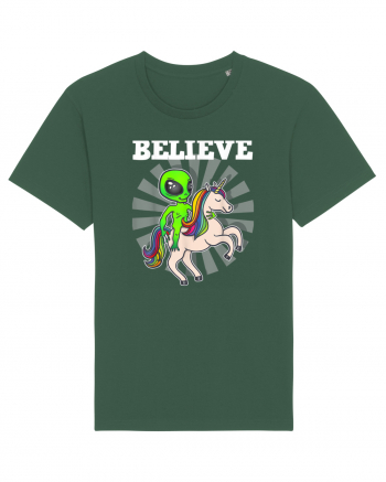 Believe Space Alien Riding Unicorn Funny Bottle Green