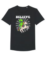 Believe Space Alien Riding Unicorn Funny Tricou mânecă scurtă guler larg Bărbat Skater