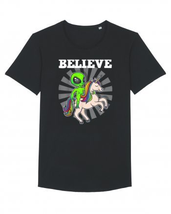 Believe Space Alien Riding Unicorn Funny Black