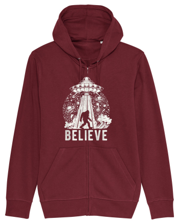 Believe Vintage Alien Spaceship Bigfoot Burgundy