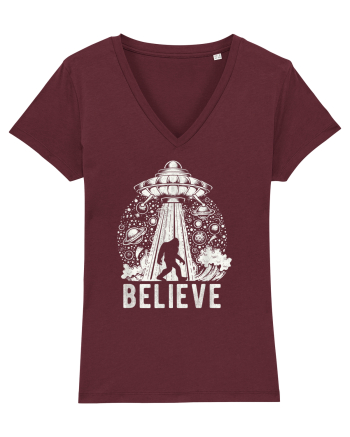 Believe Vintage Alien Spaceship Bigfoot Burgundy