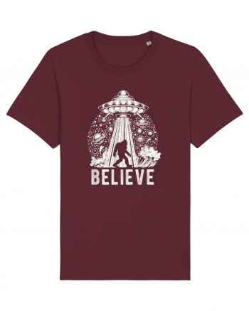 Believe Vintage Alien Spaceship Bigfoot Burgundy