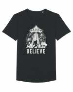 Believe Vintage Alien Spaceship Bigfoot Tricou mânecă scurtă guler larg Bărbat Skater