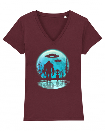 Bigfoot and Alien Under the Moon Burgundy