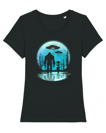 Bigfoot and Alien Under the Moon Black