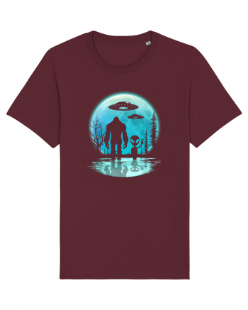 Bigfoot and Alien Under the Moon Burgundy