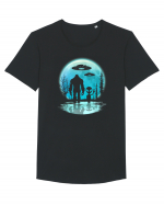 Bigfoot and Alien Under the Moon Tricou mânecă scurtă guler larg Bărbat Skater