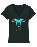 Bigfoot UFO Abduction Tricou mânecă scurtă guler V Damă Evoker