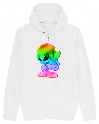 Colourful Alien Peace Sign UFO Alien White