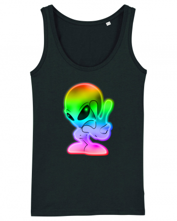 Colourful Alien Peace Sign UFO Alien Black