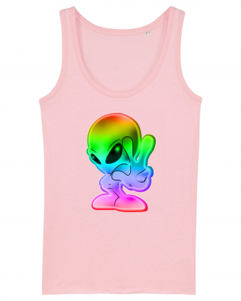 Colourful Alien Peace Sign UFO Alien Cotton Pink