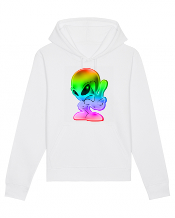 Colourful Alien Peace Sign UFO Alien White