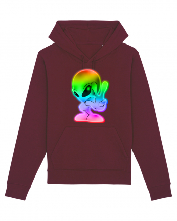 Colourful Alien Peace Sign UFO Alien Burgundy