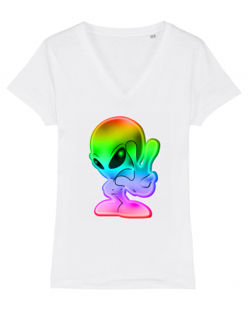 Colourful Alien Peace Sign UFO Alien White