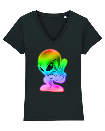 Colourful Alien Peace Sign UFO Alien Black