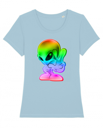 Colourful Alien Peace Sign UFO Alien Sky Blue