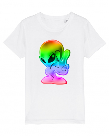 Colourful Alien Peace Sign UFO Alien White