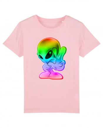 Colourful Alien Peace Sign UFO Alien Cotton Pink