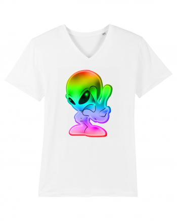 Colourful Alien Peace Sign UFO Alien White