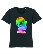 Colourful Alien Peace Sign UFO Alien Tricou mânecă scurtă guler V Bărbat Presenter