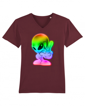 Colourful Alien Peace Sign UFO Alien Burgundy