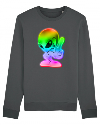 Colourful Alien Peace Sign UFO Alien Anthracite