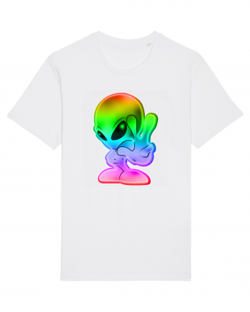 Colourful Alien Peace Sign UFO Alien White