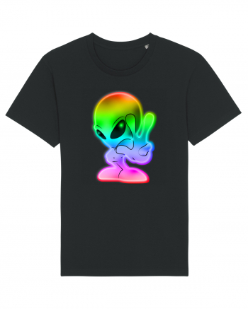 Colourful Alien Peace Sign UFO Alien Black