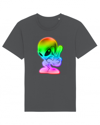 Colourful Alien Peace Sign UFO Alien Anthracite