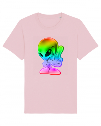 Colourful Alien Peace Sign UFO Alien Cotton Pink