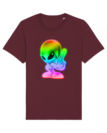 Colourful Alien Peace Sign UFO Alien Burgundy