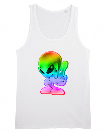 Colourful Alien Peace Sign UFO Alien White