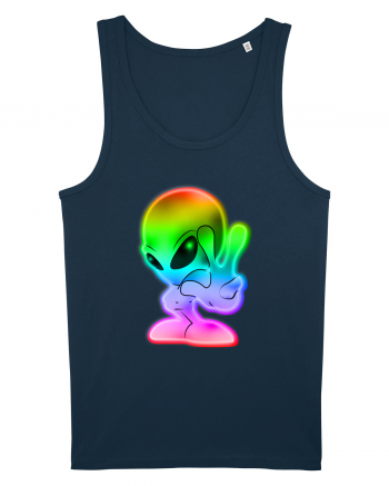 Colourful Alien Peace Sign UFO Alien Navy