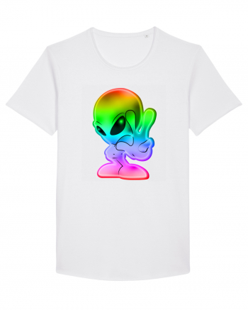 Colourful Alien Peace Sign UFO Alien White