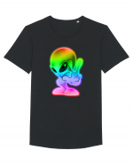 Colourful Alien Peace Sign UFO Alien Tricou mânecă scurtă guler larg Bărbat Skater