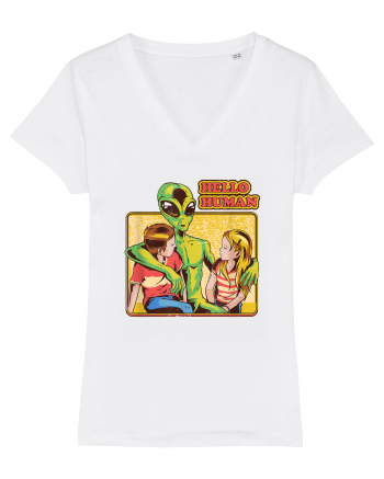 Cool Retro Alien Hello Humans White