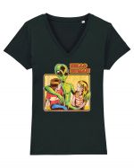 Cool Retro Alien Hello Humans Tricou mânecă scurtă guler V Damă Evoker