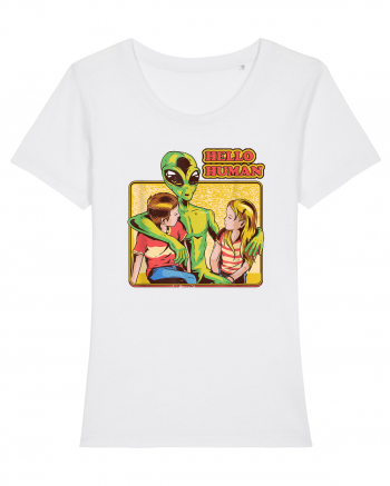 Cool Retro Alien Hello Humans White