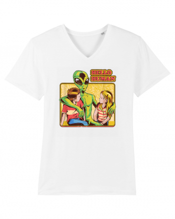 Cool Retro Alien Hello Humans White