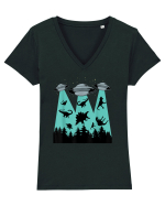 Dinosaur Alien Abduction Tricou mânecă scurtă guler V Damă Evoker