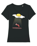 Funny Alien Breakfast Tricou mânecă scurtă guler larg fitted Damă Expresser