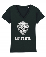 Ew People Funny Alien Face Tricou mânecă scurtă guler V Damă Evoker