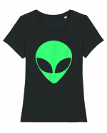Green Alien Head 90s Style Tricou mânecă scurtă guler larg fitted Damă Expresser