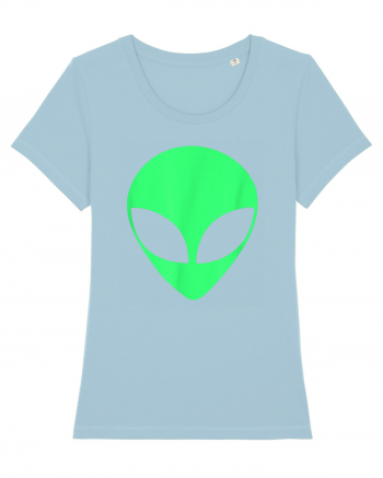 Green Alien Head 90s Style Sky Blue